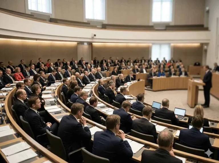 Lawmakers seated in the parliamentary chamber during the reform bill debate